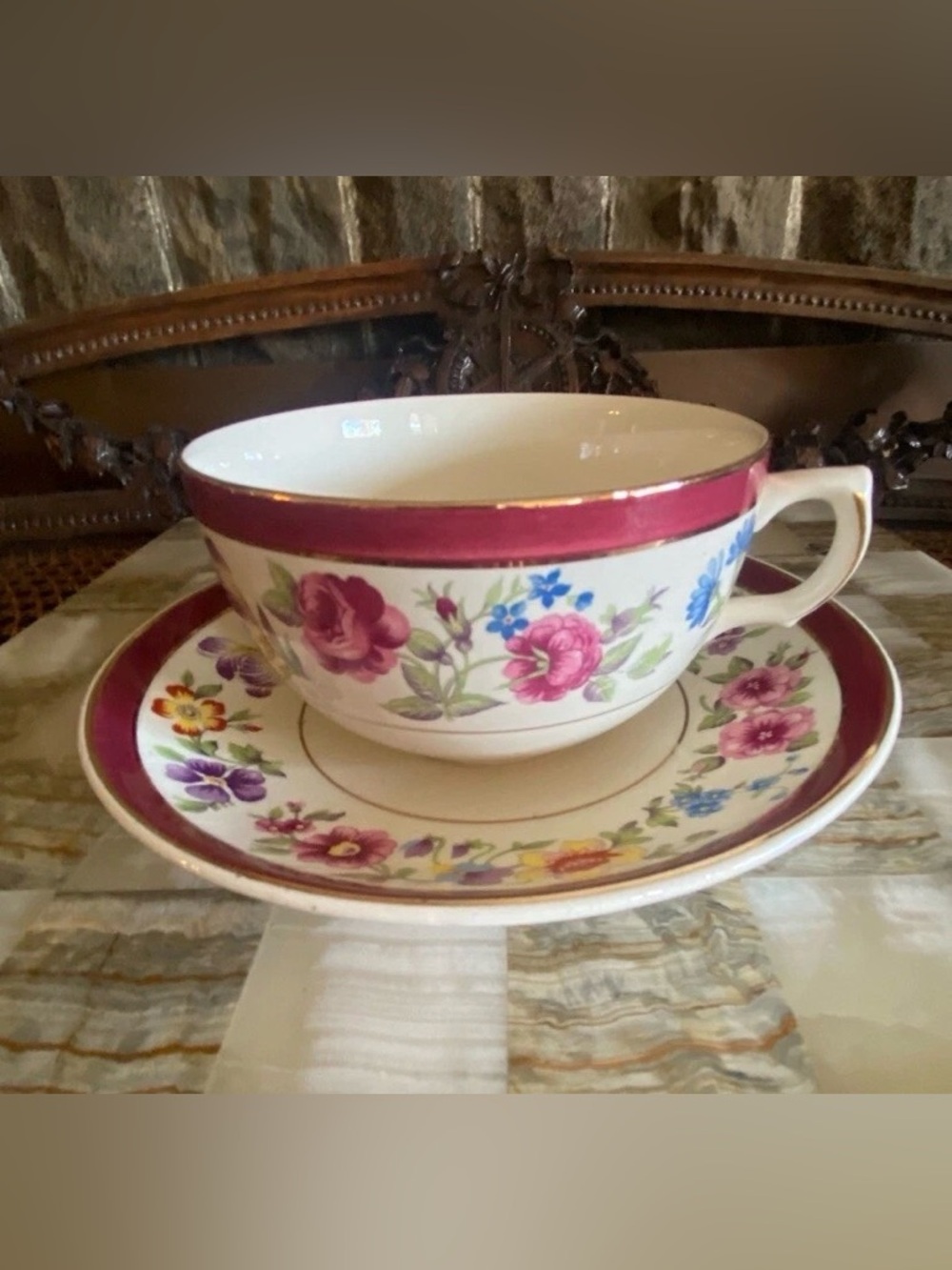 Tg Ambassador aware Fondeville Floral Large Tea cup & Saucer set Fine Bone Chin
